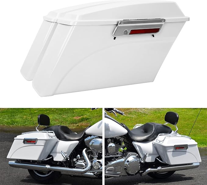 XFMT Motorcycle Saddlebags White Hard Saddle Bags Trunk For Harley Touring Road King Street Glide Road Glide Electra Glide Ultra Classic 1994-2013