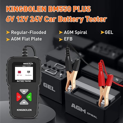 KINGBOLEN BM550 Plus 6V-24V 100-2000 CCA Car Battery Tester, Voltage Waveform Analyzer for Cars Trucks SUV Motorcycle