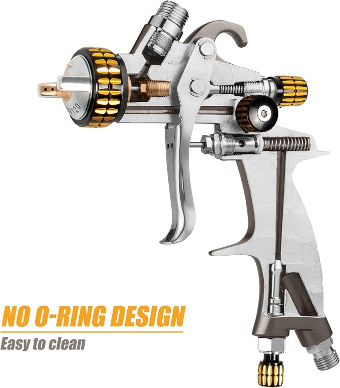 BEETRO HVLP Air Spray Gun with Storage Box, 1000ml Capacity 14.3CFM 29-32psi 1.4/1.8mm Nozzles Stainless Steel with Type 2 Adapter Professional Gravity Feed Sprayer Automotive