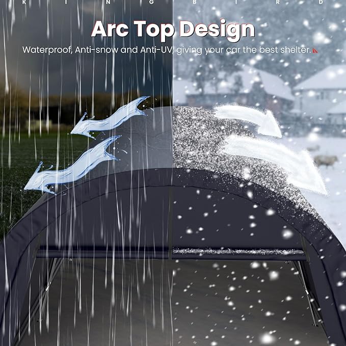 KING BIRD 12' x 20' Oval Pipe Heavy Duty Carport with Roll-up Ventilated Windows for SUV, Full-Size Truck and Boat, Round Style Anti-Snow Car Canopy Outdoor Boat Shelter with Reinforced Ground Bars