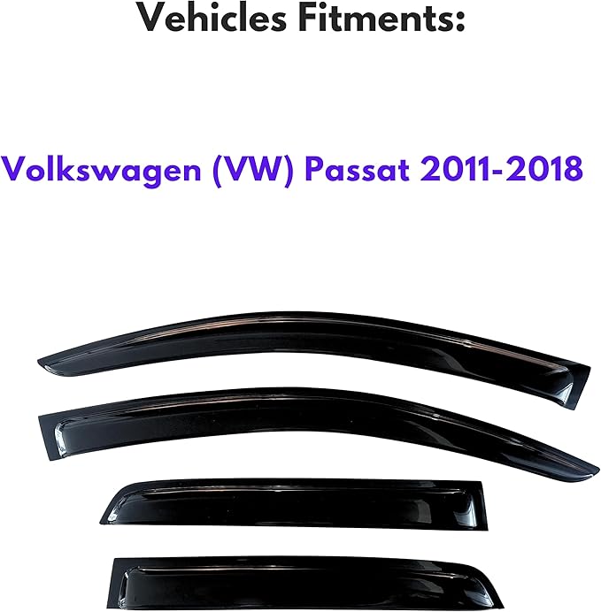 KPY Window Visor Compatible with Volkswagen (VW) Passat 2011-2018, Rain Guard Window Vent Deflectors Tape-On Style, 2011 2012 2013 2014 2015 2016 2017 2018