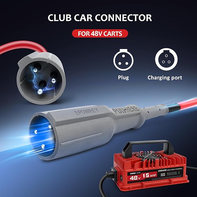 15 AMP 48 Volt Golf Carts Battery Charger for Club Car 3-Pin Round Plug,for Lead Acid Battery