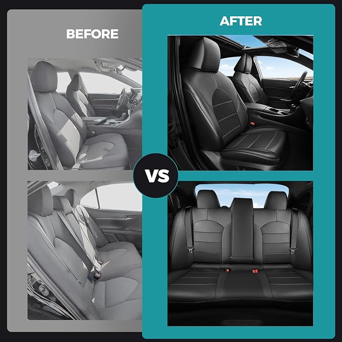 for Toyota Camry Seat Covers Hybrid LE SE 2018 2019 2020 2021 2022 2023 2024 - Custom Car Seat Covers Full Set, Breathable Leather Seat Cover for Cars, Waterproof Cushion Protectors, Black