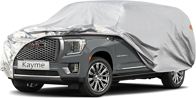 Kayme 6 Layers SUV Car Cover Custom Fit for GMC Yukon (1995-2025) Waterproof All Weather for Automobiles, Outdoor Full Cover Rain Sun UV Protection.Silver