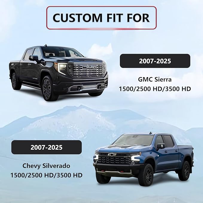 BABYBLU Chevy Chevrolet Silverado GMC Sierra Car Seat Covers Fit 2007-2023 2024 2025 1500/2500HD/3500HD (Black, Full Set)