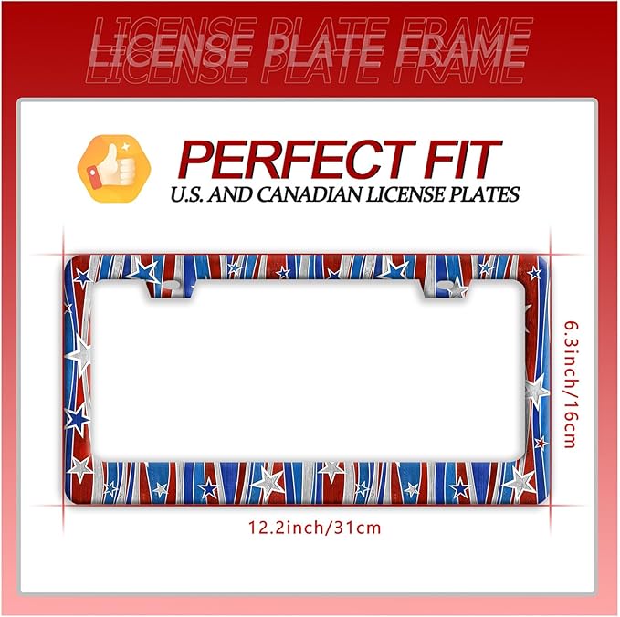 Personalized License Plate Frame American Flag License Plate Frames Funny Auto Accessories Bracket Stainless Steel License Plate with Screws 6x12 Inch