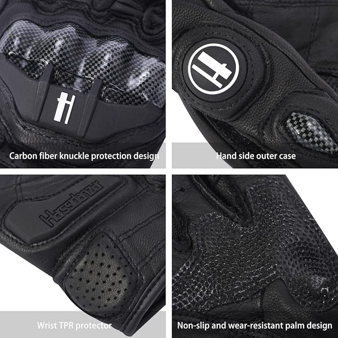 Harssidanzar Breathable Leather Motorcycle Gloves Touchscreen for Men Women KM046