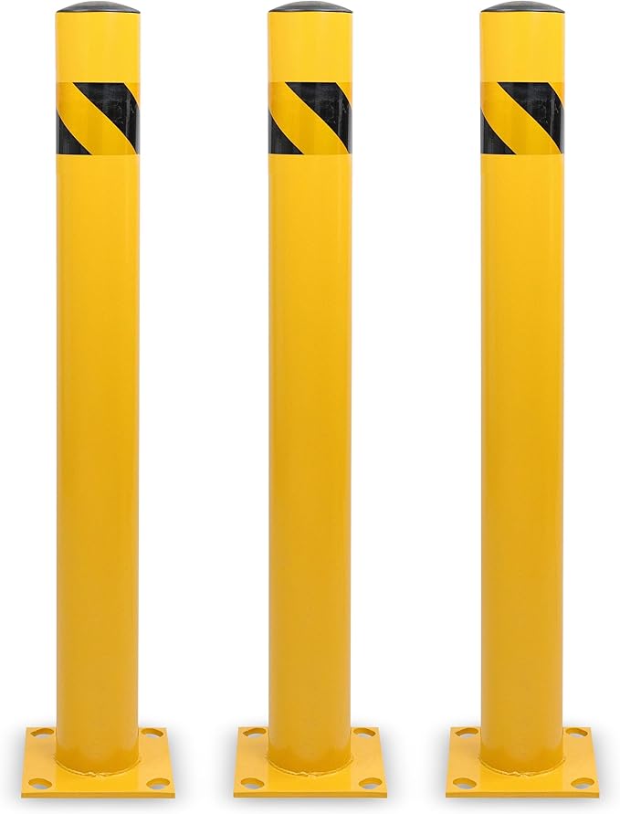 BISupply Safety Bollard Post Parking Barrier 3 Pack - 42in Yellow Pipe Bolt Down Bollard for Garage Lot