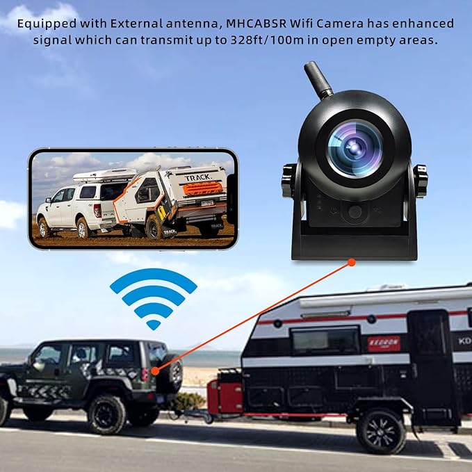 720P WiFi Backup Camera-Wireless Magnetic Reversing Camera with Rechargeable Battery, for Hitching Gooseneck Horse/Fifth Wheels Camper/RV/Trailer/Truck/Minivan, IP68 Waterproof