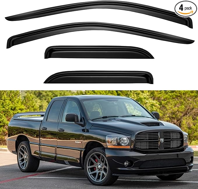Window Visors Rain Guards for 2002-2008 Dodge Ram 1500 Quad Cab/Extended Cab, Window Vent Wind Deflectors Visors Shades for 03-09 Dodge Ram 2500 3500 Extended Cab