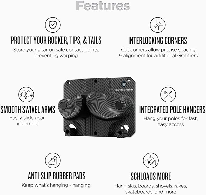 Ultimate Wall Storage Rack for Skis and Snowboards | Damage-Free Storage | Fits Any Ski or Snowboard | (Carbon, 1)