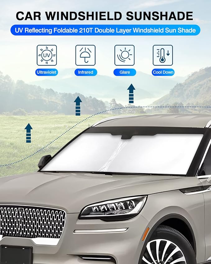 KUST Windshield Sun Shade for Lincoln Aviator Accessories 2020-2025 2026 Window Shade Sun Visor Cover Foldable Blocks UV Rays Keep Your Car Cooler
