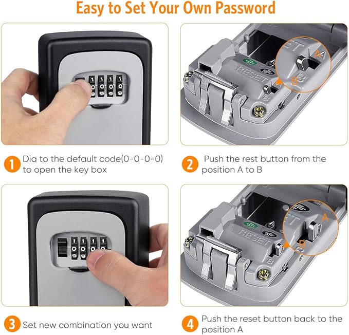 Key Lock Box Wall Mounted, Fayleeko 4 Digit Combination Lockbox for Outside, House Keys - 5 Keys Capacity, Key Safe Security Storage Lock Box for Indoor, Outdoor, Garage, Garden, Store (Black, 4Pack)