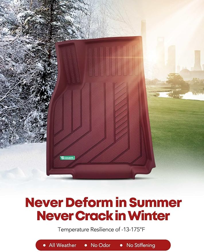 YHTAUTO Custom Fit Red Car Floor Mats for Tesla Model Y 2025-2020 5 Seater, All Weather TPE Car Mats Carpet, Front Rear Trunk Cargo Storage Liner Mats, Anti-Slip Waterproof, Set of 6