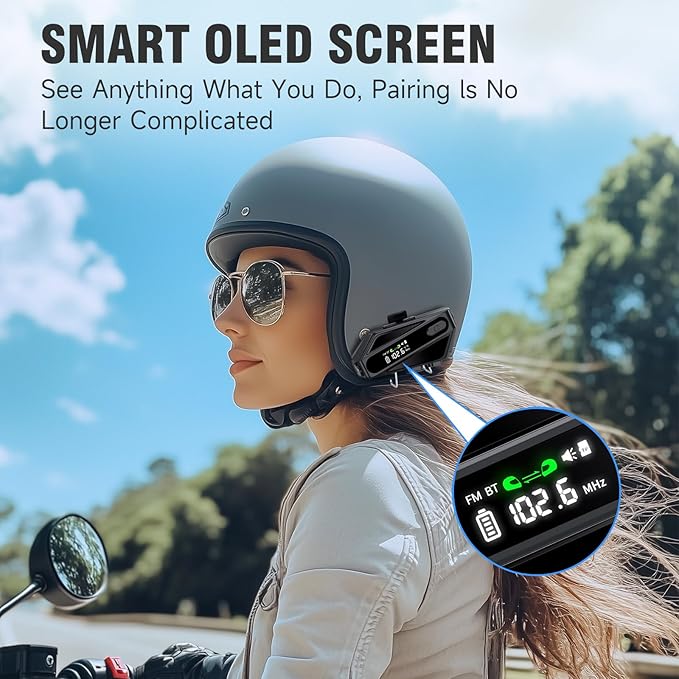 Motorcycle Helmet Bluetooth Headset, C6 Helmet Speakers with 2 Type Mics, Intercom/Hands-Free Call/Music/Waterproof/Noise Cancellation/Wake Up Siri, Suitable for Motorcycles, Skiing, and Cycling