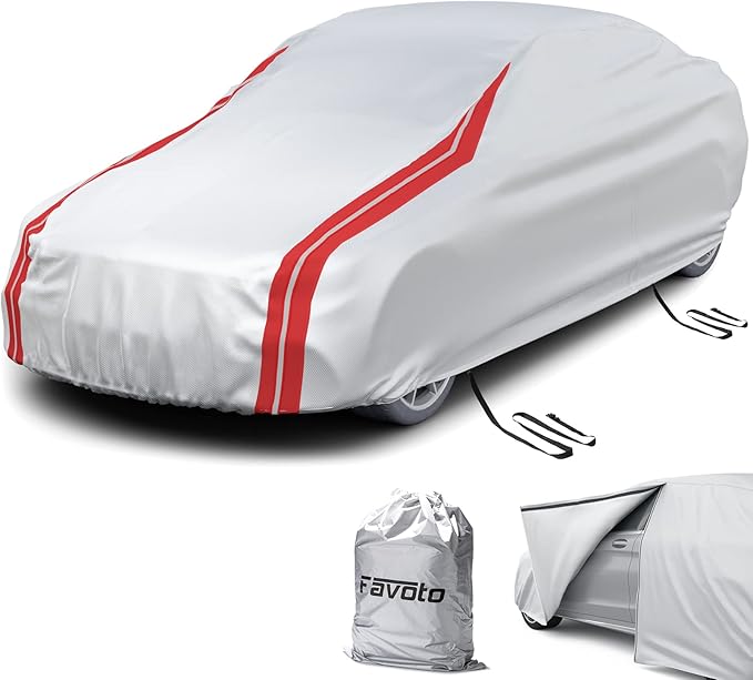 Favoto Car Cover Waterproof Outdoor - Custom Fit for Ford Mustang (1964-2024) All Weather with Reflective Stripe Snow Sun Dust UV Protection Full Exterior Cover