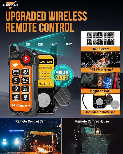 Auxbeam 8 Gang Slim Switch Panel Bluetooth RGB AS-800 with APP&Remote Control Toggle Momentary Pulsed 80A Switch Pod Off Backlight for 12-24V Truck Offroad UTV ATV Car Marine, 2 Years Warranty