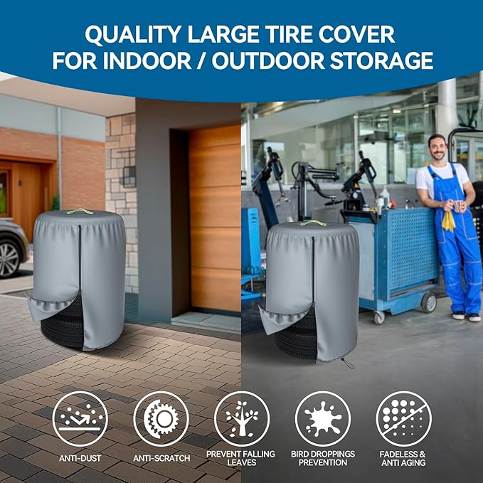 Durable 600D Tire Storage Bag,Large Tyre Dust Protective Cover with Waterproof Zipper, Spare Stack Storage Tire Cover for Indoor/Outdoor Use,Universal Fits Trucks,SUV,Jeep,Car,Trailer,RV,Camper Wheels