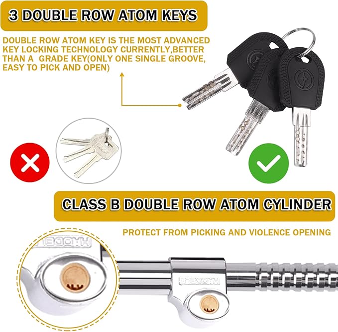 Tevlaphee Universal Steering Wheel Brake Lock Anti-Theft Retractable Double Hook Car Clutch Pedal Lock for Car Truck SUV Van Security with 3 Keys