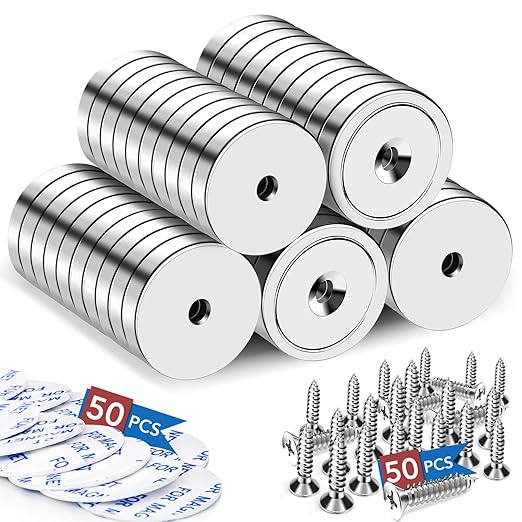 LOVIMAG 50 Pack Strong Magnets, 110 lbs Neodymium Magnets with Screws for Wall Mounting, Door Magnet for Kitchen Doors, Rare Earth Magnet for Holding Tools Lifting,Tool Organizer