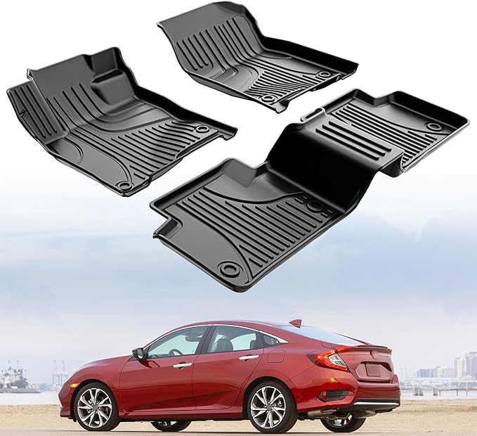 Floor Mats Fit for 2016-2021 Honda Civic Coupe/Sedan/Type R/Hatchback, TTX LIGHTING TPE All Weather Protection Front & Rear Row Floor Liners, Black