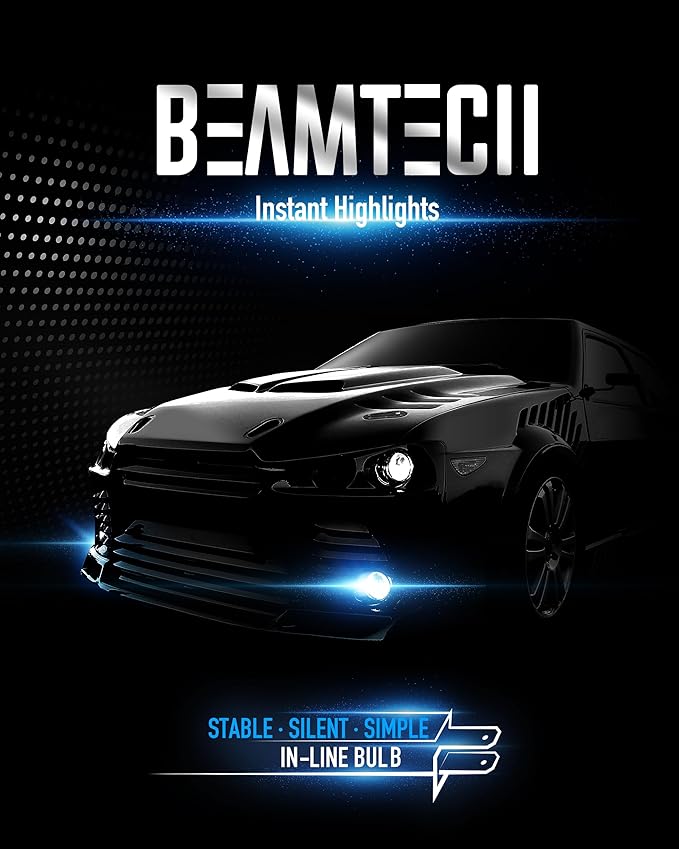 BEAMTECH 9005 9006 Fog Light Bulbs, Fanless in Line 6500K Light Bulb Pack of 4