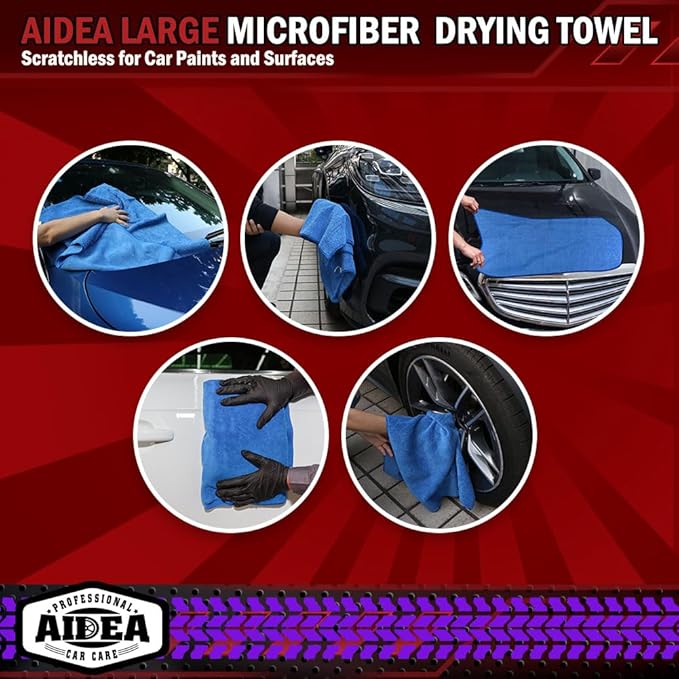 AIDEA Microfiber Towels for Cars-2PK, Large Professional Car Drying Towel, Scratch-Free & Absorbent Drying Towel for Cars, SUVs, RVs, Trucks, and Boats, 24inx 31in, Blue