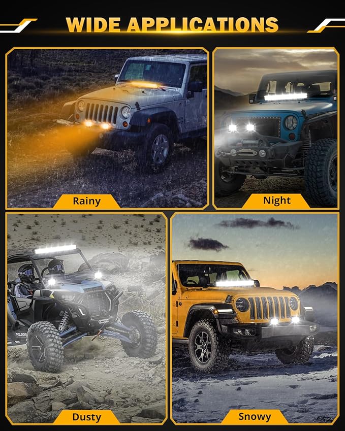 Auxbeam 20 Inch 420W LED Light Bar, 6 Modes Strobe Amber Pod Lights Yellow Fog Light Dual Color Spot Flood Offroad Driving Lights, Memory Function LED Work Lights for Truck Car ATV
