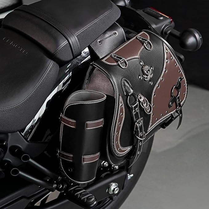 Motorcycle Saddlebags, 30L Leather Waterproof Side Saddle Bags with Cup Holder, Universal Powersports Saddlebags for Harley Davidson Sportster Dyna Softail Honda Shadow Rebel Yamaha Kawasaki Vulcan