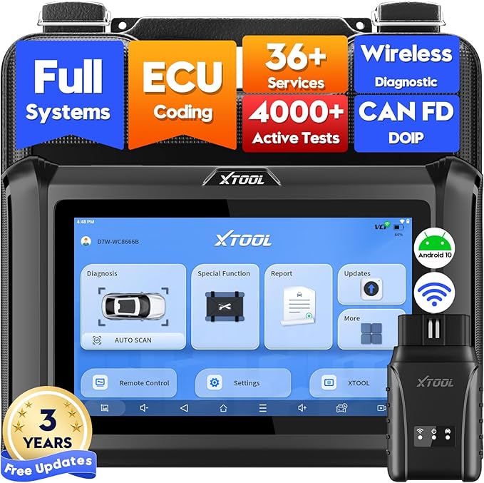 XTOOL D7W Wireless OBD2 Scanner Diagnostic Tool 2025 Upgraded Ver. of D7, Bidirectional Scan Tool, ECU Coding, 39+ Resets, CAN FD & DoIP, All System Scanner for Car with 3-Year Update