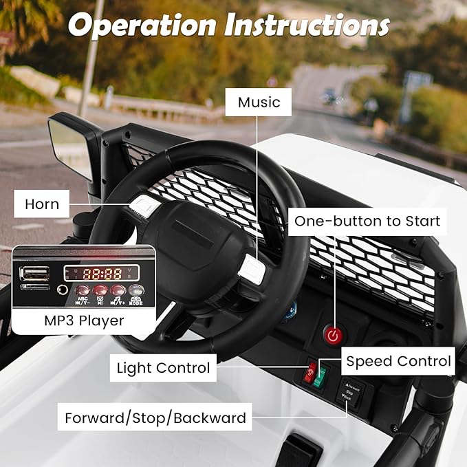 Costzon Ride on Car, 12V Battery Powered Truck Vehicle with Remote Control, Spring Suspension, Headlights, Music, Horn, MP3, USB & Aux Port, Gift for Boys Girls, Electric Car for Kids (White)