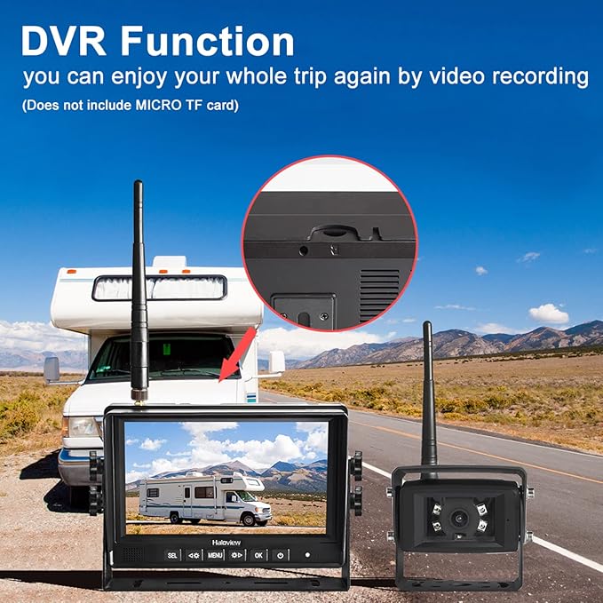 Haloview MC7108 Wireless RV Backup Camera System 7'' Monitor Built in DVR Rear View Camera with Infrared Night Vision and Wide Viewing Angle for Truck/Trailer/RV/Pickups/Camping Car/Van/Farm