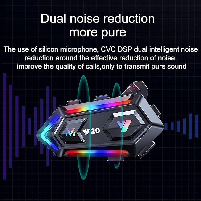 FEYA Motorcycle Helmet Speakers with 16-Types RGB Dazzling Lights High Battery Life Motorcycle Headphones Dual Noise Reduction/Automatic Answer/Call Music Control/Wake up Siri/IPX6