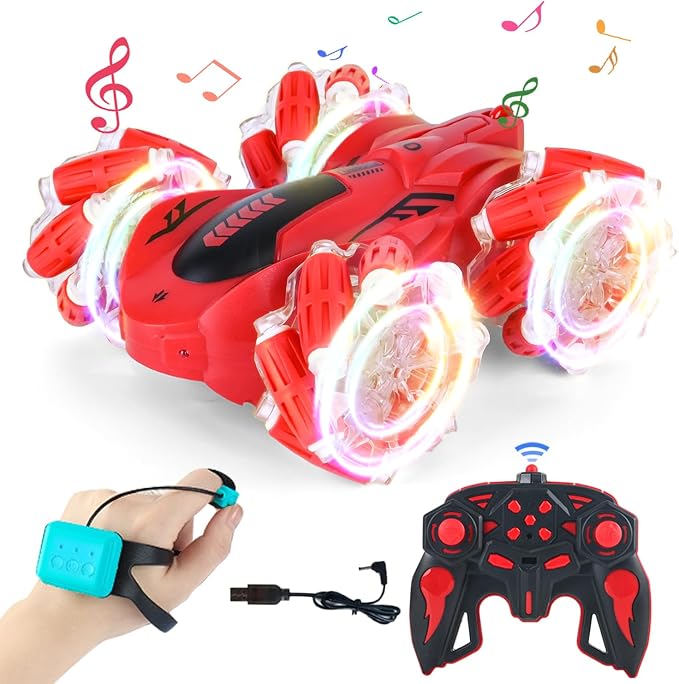 Gesture Sensing RC Stunt Car with Light, 2.4G 4WD Hand Controlled Gravity Remote Control Car Toy with 360° Flips Car for Boys Age 6 and Up Blue
