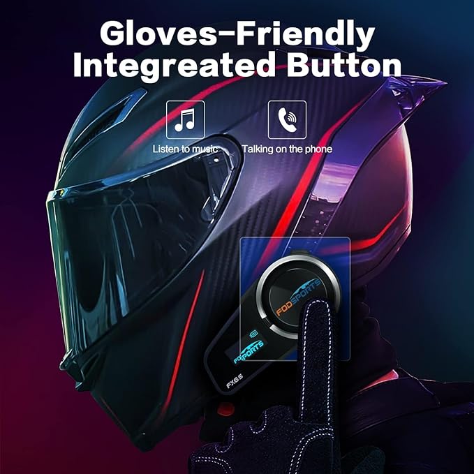 Fodsports FX6S Bluetooth Motorcycle Headset, 6-Way Motorbike Intercom Bluetooth, 1000m Motorcycle Helmet Communication Systems/Voice Dial/Universal Pairing/FM Radio (2 Pack FX6S with LED)