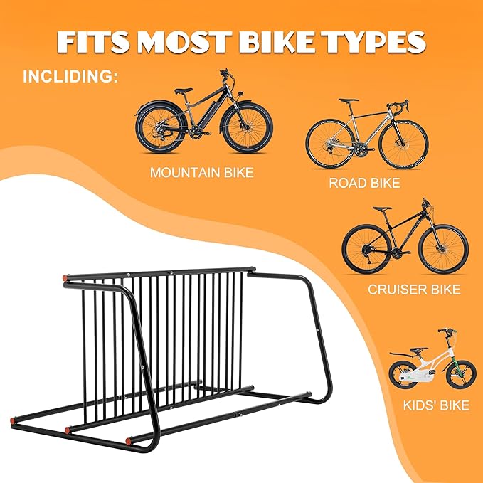 Floor Bike Rack, 60" Double-Sided Grid Bike Rack Stand, 10-Bike Freestanding Bicycle Storage Holder for Outdoor Garages Streets Yards Bike Events