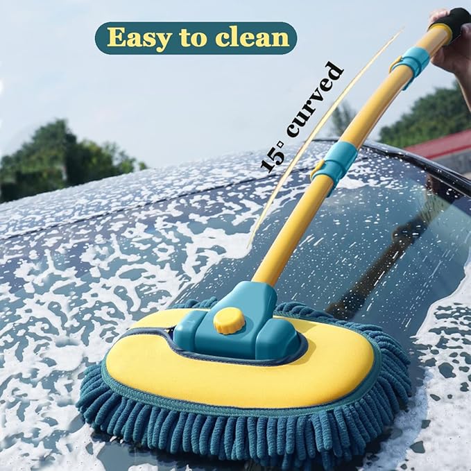 Car Wash Brush with Long Handle, Car Wash Mop Mitt with 2 Replacement Head , Extension Pole Car Brush Cleaning Kit for Cars Trucks