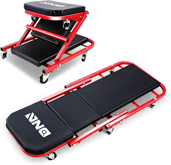 ‎DNA MOTORING TOOLS-00186 40 Inches 2 IN 1 Rolling Folding Car Creeper/Seat, 6 Pcs 2" Casters, 150kg Weight Capacity, Red