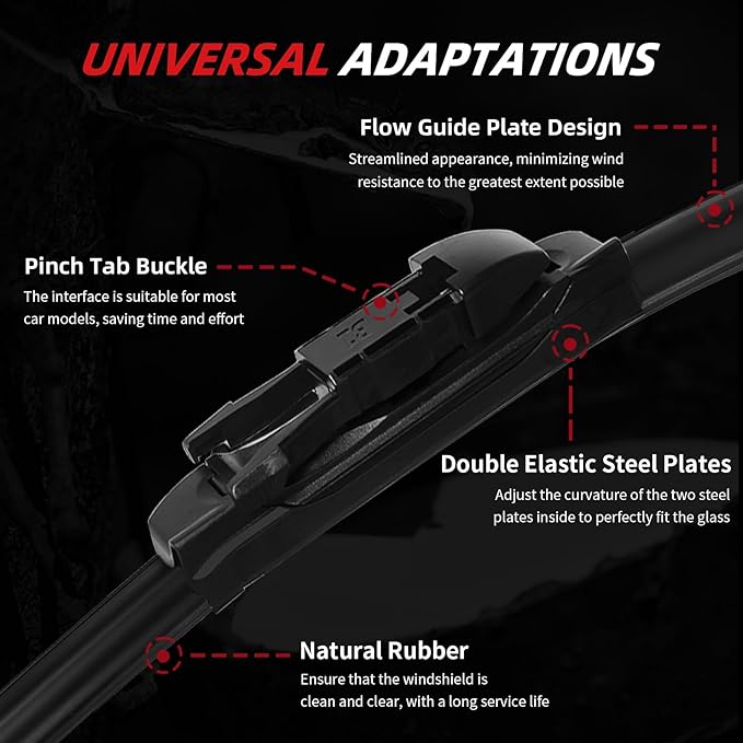 OTUAYAUTO Premium Windshield Wiper Blades - Replacement for Ford Focus 2012-2018 - Precision Fit, All-Weather Performance, Front and Rear Wiper Blades, Pinch Tab - 28"+28"+12" (Pack of 3)