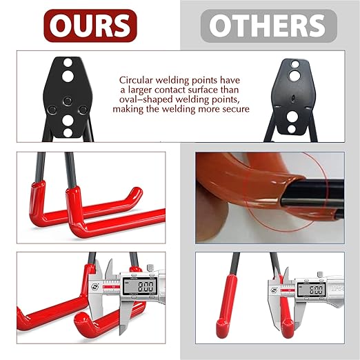 3-H Garage Wall Hooks 42 Pack, Heavy Duty Garage Hooks with Extra Welding Spots, Wall Mount Storage Organizer for Hanging Garden Lawn Tools, Ladder, Bike, WeedEater, Chair, Shovel, Blower (Red)