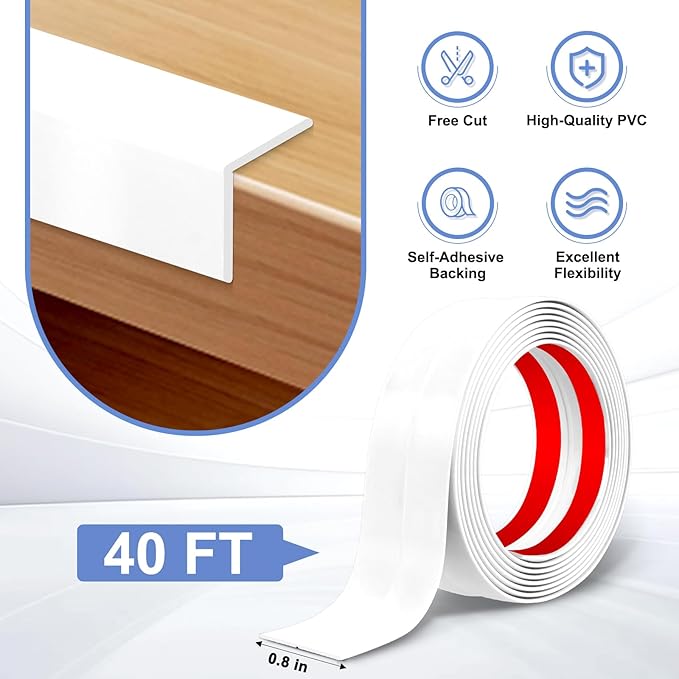 Wall Corner Protector Moulding Trim Peel and Stick Wall Corner Guards Trim Flexible Self Adhesive Edge Protector Moulding, 0.8 in x 40 Ft, White
