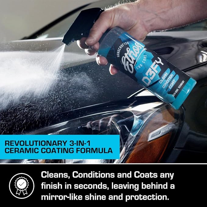 Ethos Defy - 3 in 1 Ceramic Coating - Waterless Car Wash Spray & Wax - Car Wax Rnseless Wash - Car Cleaning Supplies - Polish & Polymer Paint Sealant Protection - with Insta-Bond Technology (1 Gallon)