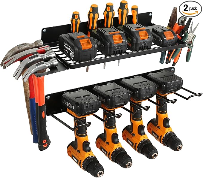 Power Tool Organizer for Garage Organization,Drill Holder Wall Mount for Tool Stoarge, Tool Organizers and Garage Storage Shelves for Charging.Heavy Duty With 4 Holders