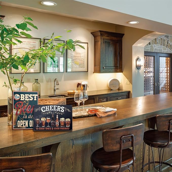 "Cheers to Good Times" Vintage Bar Sign or Man Cave Decor – 12x8″ Durable Metal Beer Signs Wall Decorations for Home Bar/Basement/Garage/Mancave, 2346