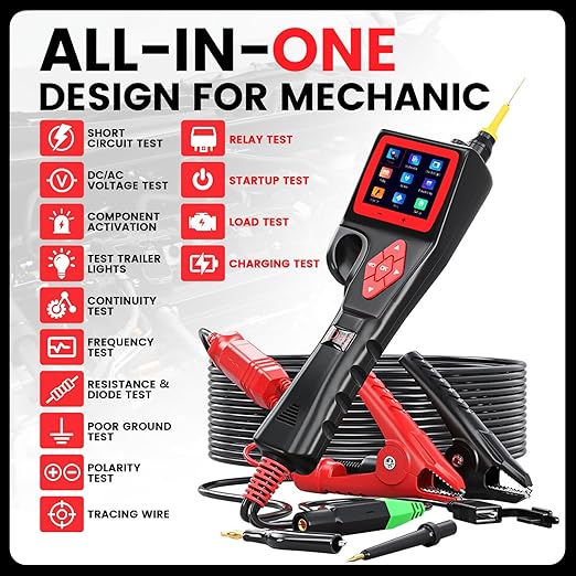 P200 Power Circuit Probe Kit - Automotive Circuit Tester with 2024 Online Update, 9~30V Voltage Range, Multimeter, Relay Test, Fuel Injector Tester, Activating Component, Oscilloscope Mode