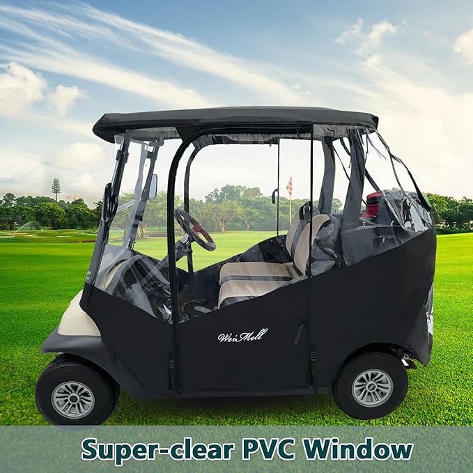 Golf Cart Enclosure 2 Passenger for Club Car Precedent Tempo Onward 2-Seater Waterproof Transparent Driving Rain Enclosure Cover with 4-Sided Clear Windows Mirror Zipper Roll-Up Door Black