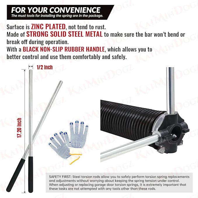 Pair of 1.75" Garage Door Torsion Springs Set with Non-Slip Winding Bars&Gloves, High Precision Electrophoresis Oil-Free Black Coated for Replacement, MIN 16,000 Cycles (0.262 x 1.75"x 37")
