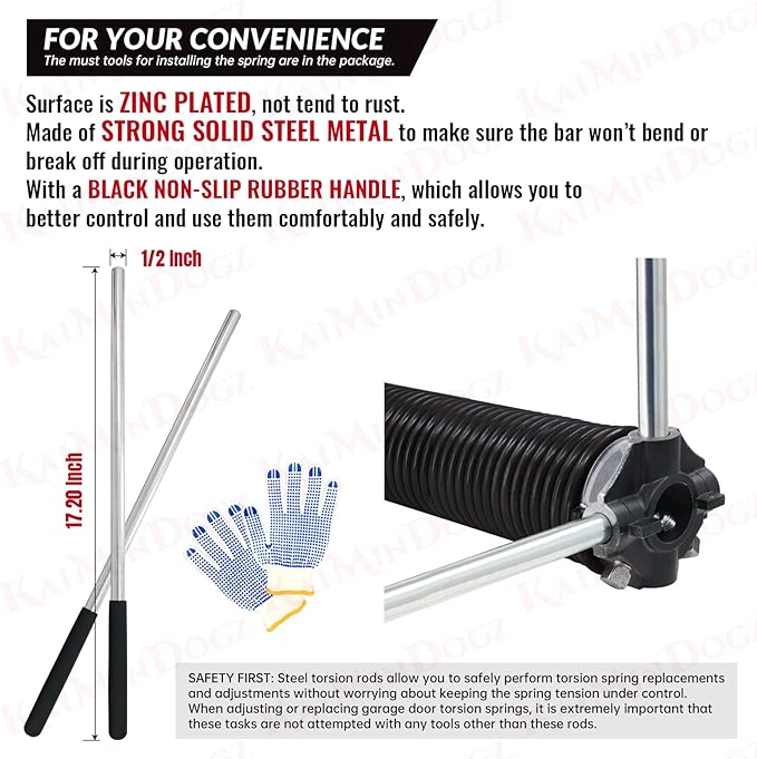 Pair of 1.75" Garage Door Torsion Springs Set with Non-Slip Winding Bars&Gloves, High Precision Electrophoresis Oil-Free Black Coated for Replacement, MIN 16,000 Cycles (0.218 x 1.75"x 28")