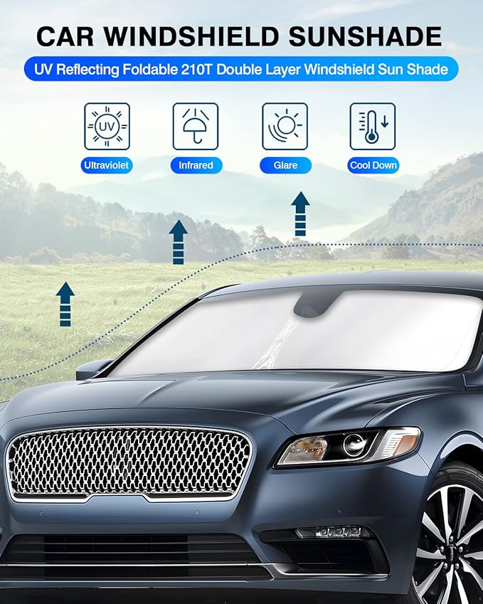 KUST Windshield Sun Shade for Lincoln Continental 2017-2020 Window Shade Sun Visor Cover Foldable Blocks UV Rays Keep Your Car Cooler