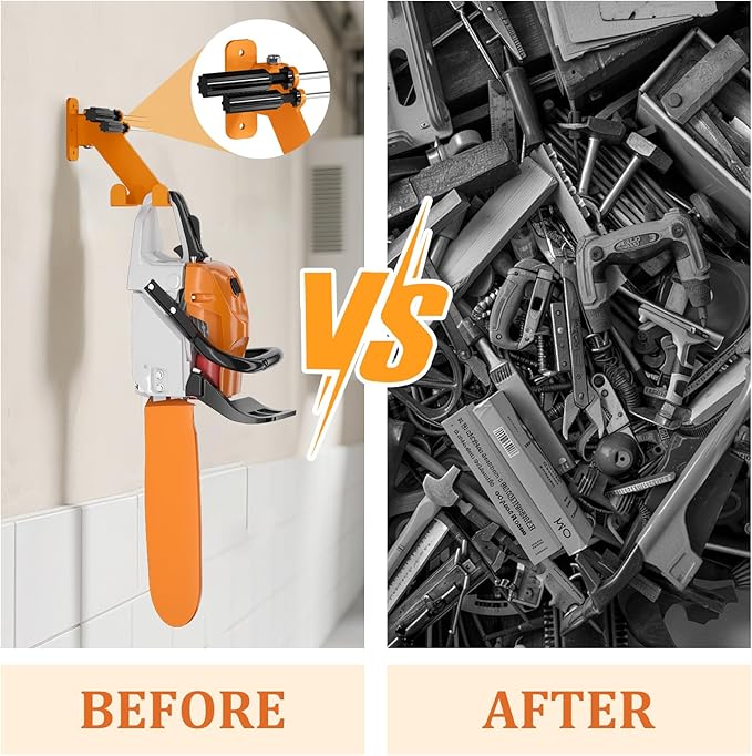 Chainsaw Hanger, 3-in-1 Chainsaw Wall Mount Adjustable Screws for Variety Wall Corner, Garage Organization Garage Storage Shed Organizer Mounted Universal Fit for stihl, Husqvarna, Echo Saws, 2 Pack